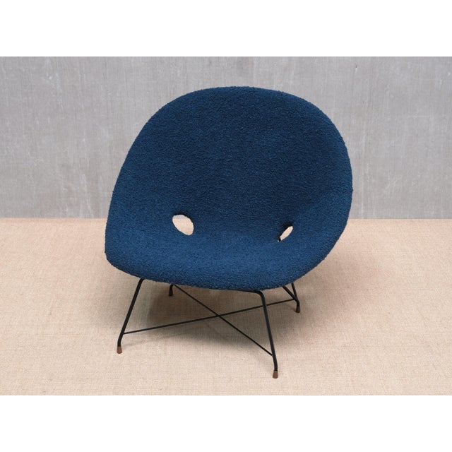 Kosmos Lounge Chair in Teal Pierre Frey Bouclé by Augusto Bozzi for Saporiti, 1950s For Sale - Image 11 of 16