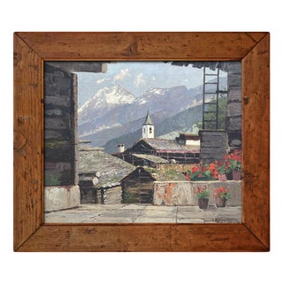 Humbert Heusser, Kippel and the Bietschhorn, 1920s, Oil on Canvas, Framed For Sale