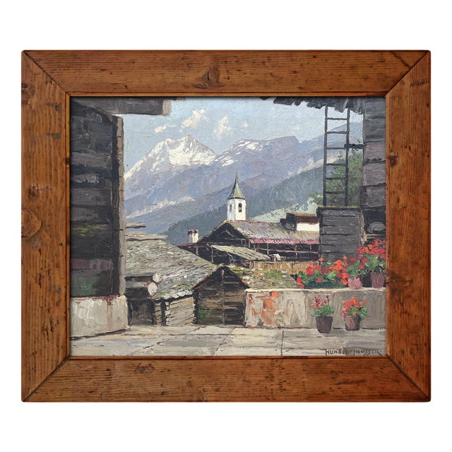 Humbert Heusser, Kippel and the Bietschhorn, 1920s, Oil on Canvas, Framed For Sale
