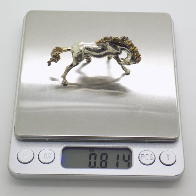 Vintage Italian Handmade Genuine Silver Partially Gilded Horse Figurine Miniature Sculpture For Sale - Image 9 of 10