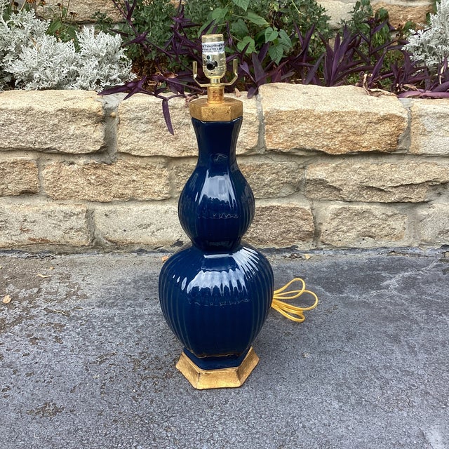 Worlds Away Attributed Blue Double Gourd Lamp With Gilt Detail For Sale - Image 4 of 4