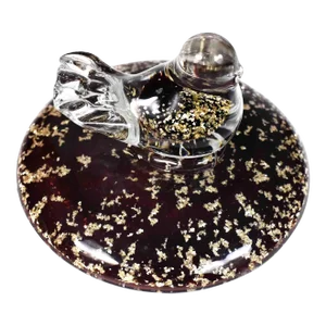 Late 20th Century Hand Blown Amethyst Color Bird Glass Art Paperweight With Gold Flakes