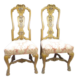 Vintage Rococo Style Carved Wood Sidechairs - a Pair