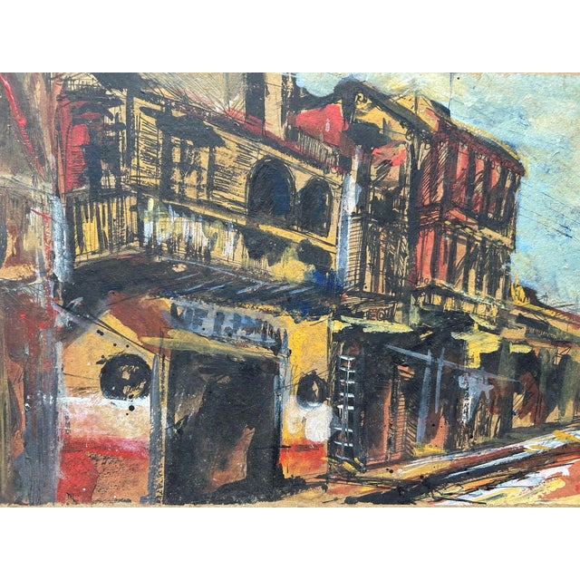 Vintage Impressionist Painting on Board of City Street Scene For Sale - Image 4 of 6