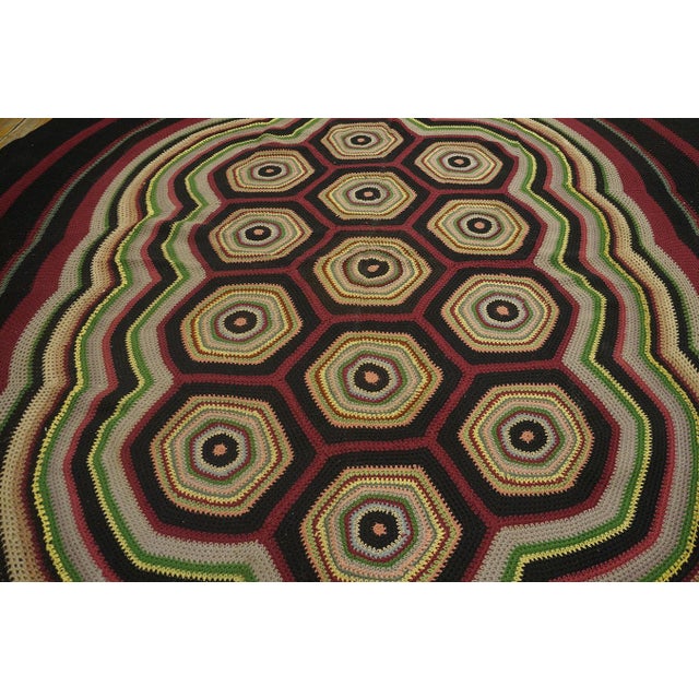 Early 20th Century Oval Shape Hexagonal Geometric Modernist Design Antique American Folk Art Braided Rug For Sale - Image 5 of 18