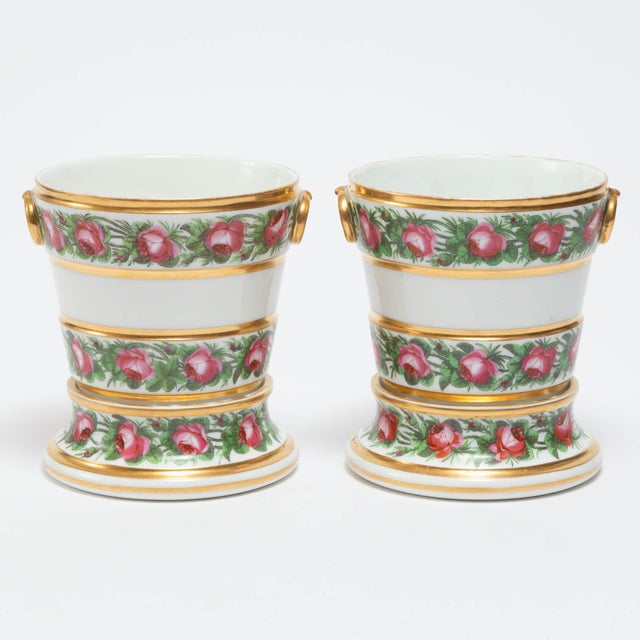 French Antique 18th Century French Louis XVI Queen's Factory Paris Porcelain Cachepots or Orchid Flower Pots - A Pair For Sale - Image 3 of 3