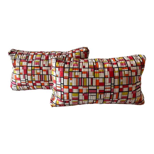 Pair of Mod Vintage Fabric Lumbar Pillow Covers For Sale