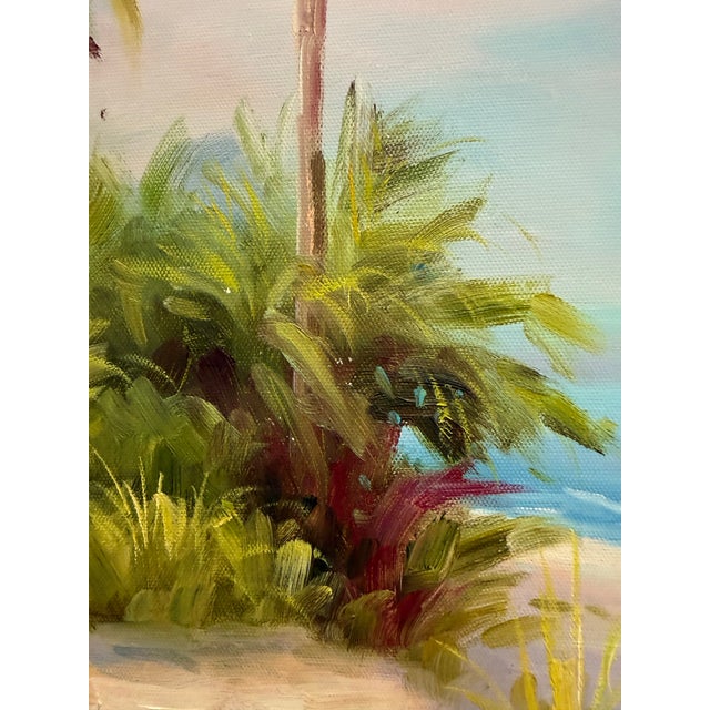 Vintage Oil on Canvas Beach Scene Solid Wood Frame For Sale - Image 4 of 11