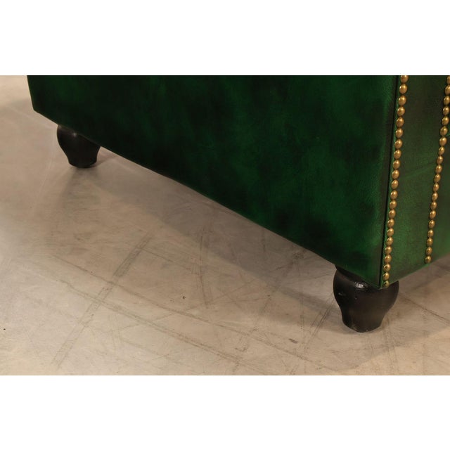 Chesterfield Style Green Leather Sofa For Sale In Philadelphia - Image 6 of 16