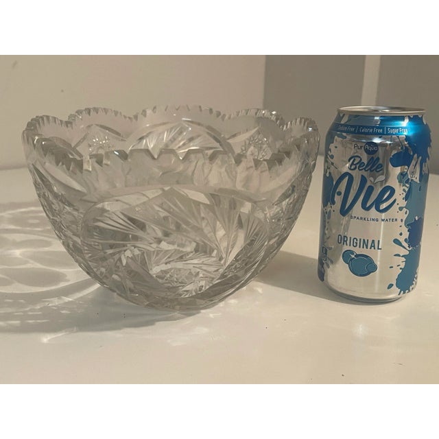 Mid 19th Century Antique Cut Glass Bowl - Large 12" - Pear and Hobstar Pattern For Sale - Image 5 of 8