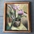 Wood Original Vintage 1940’s Modernist Still Life Painting Orchids For Sale - Image 7 of 7