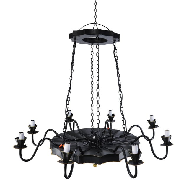 Late 20th Century Vintage Handcrafted Iron Black and Gold 8-Light Pendant For Sale - Image 5 of 10