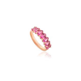1.53ct Brilliant Cut Rubellite Half Eternity Band Size7 for Her in 14k Yellow Gold For Sale