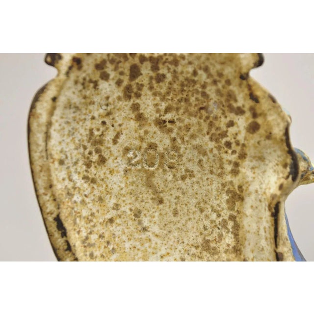 Blue Antique Hubley Art Deco Cast Iron Figural Blue Green Peacock Painted Door Stop For Sale - Image 8 of 11