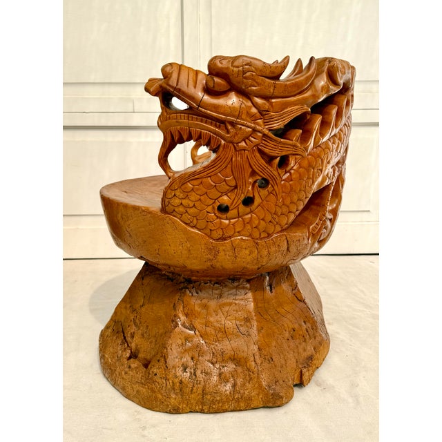 Hand-Carved Asian Sculptural Dragon Root Wood Throne Chair For Sale - Image 10 of 12