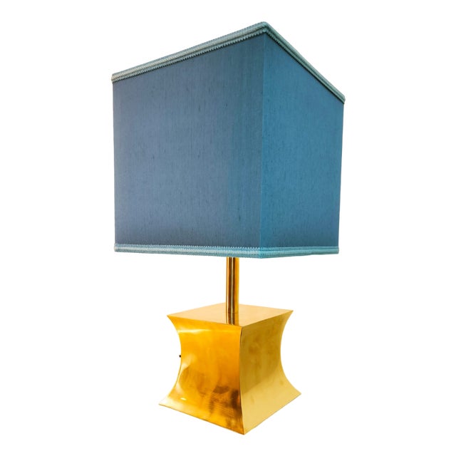 Brass Table Lamp with Fabric Dome For Sale