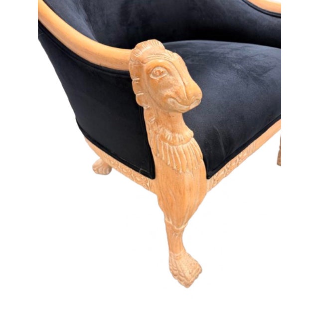 Mid 20th Century French Empire Style Bergère Chair With New Midnight Blue Velvet Upholstery For Sale In Miami - Image 6 of 10