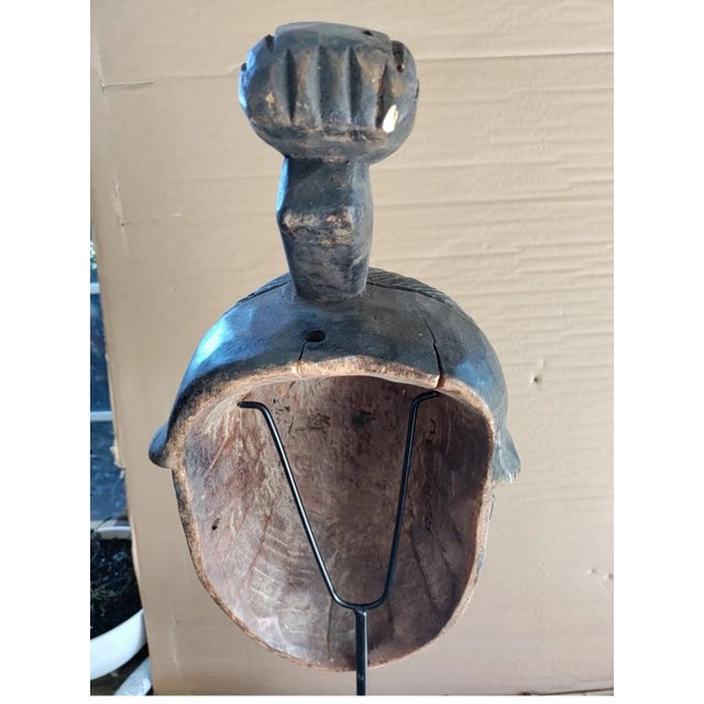 BaKwele or Ibo Nigerian mask Stand Included. 16 X 7 1/2 inches Nicks scuffs chips good vintage condition