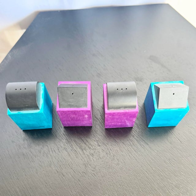 Postmodern Blue and Purple Salt and Pepper Shakers by David Tisdale for Elika, 1988 For Sale In Miami - Image 6 of 8