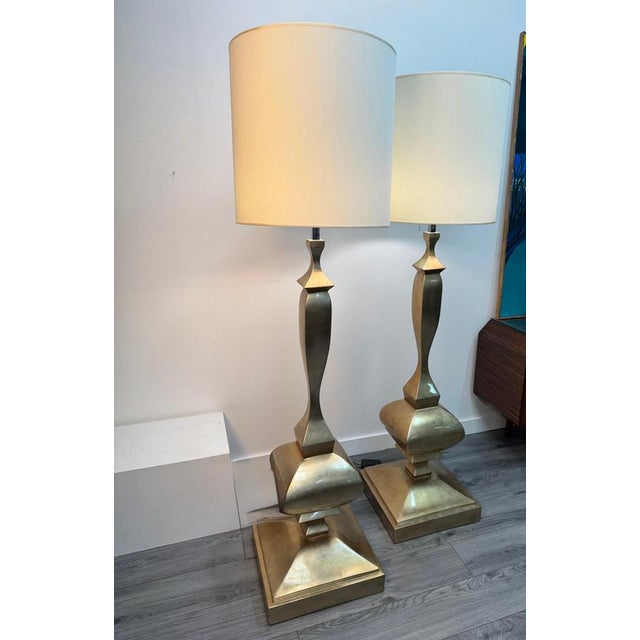 Brown Architectural Gold Metal Floor Lamps by Alberto Smania, 1960s, Set of 2 For Sale - Image 8 of 9