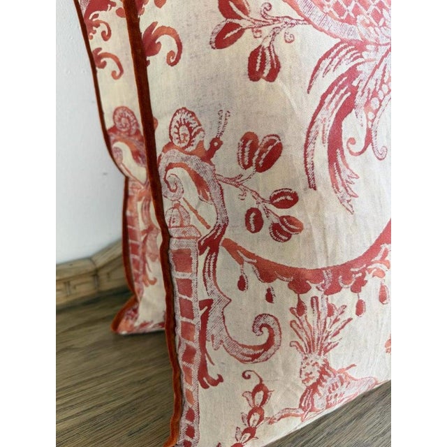 Pair of Authentic Fortuny Pillows in the Mezzano Pattern With Velvet Backs For Sale In Los Angeles - Image 6 of 10