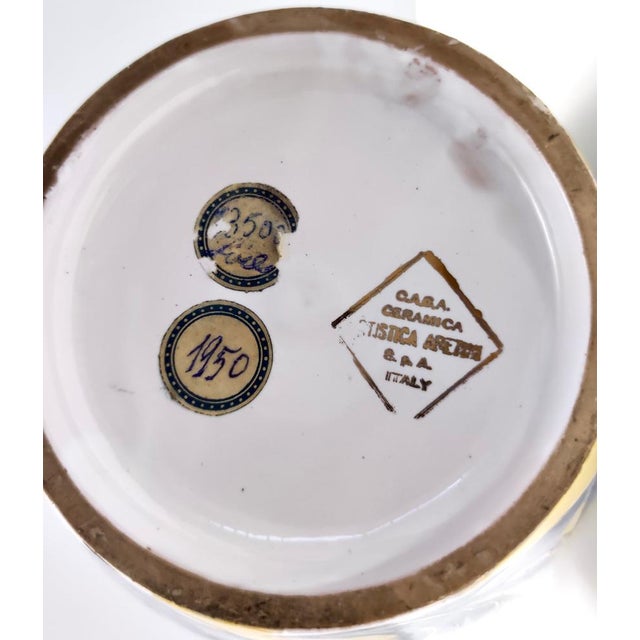 Vintage Handmade Yellow and Blue Glazed Ceramic Amphora Vase by Zulimo Aretini, Italy, 1950s For Sale - Image 14 of 15