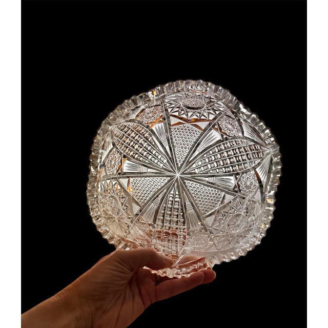Antique Crystal Glass Serving Bowl American Brilliant Period Bergan Glass Early 20th Century For Sale - Image 6 of 10