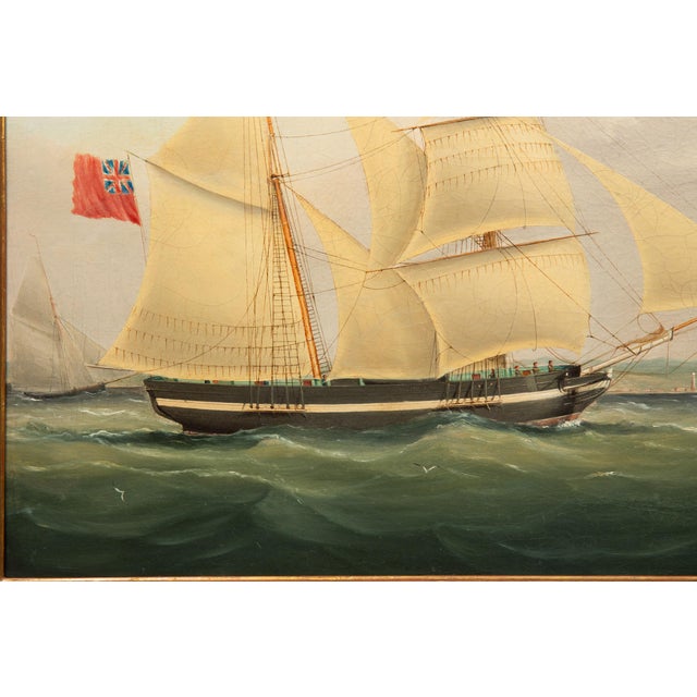 Green 19th Century British Antique Sailing Ship Painting of “Ariel” at Sea by John Murday For Sale - Image 8 of 18