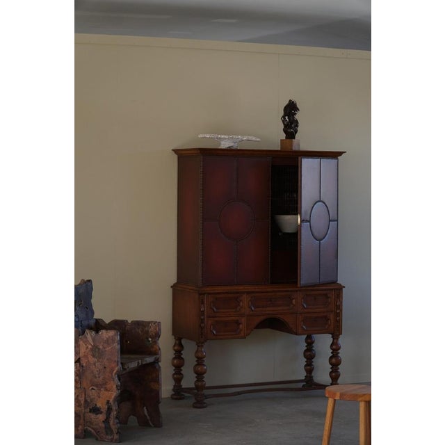 1930s Modern Swedish Cabinet in Leather, Oak & Brass Nails from Otto Schultz, 1930s For Sale - Image 5 of 18