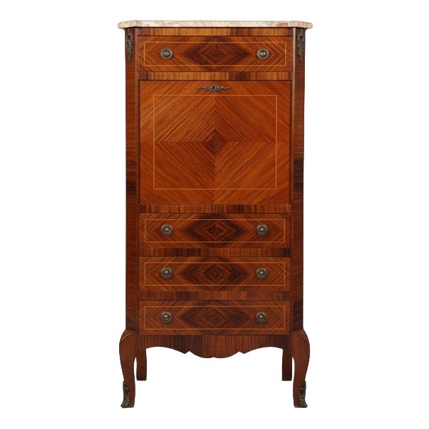 Louis Philippe Style Rosewood Veneer Secretaire with Marble Top, France For Sale