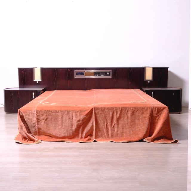 Italian Double Bed Headboard Equipped with Radio Lights and Bedside Tables, 1970s, Set of 3 For Sale - Image 5 of 15