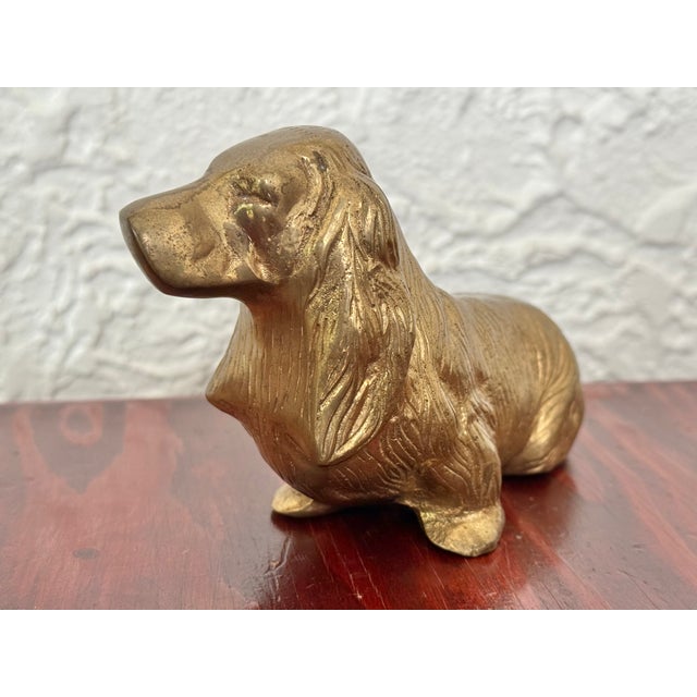 English Vintage Solid Brass Sitting Spaniel Dog Figurine For Sale - Image 3 of 10