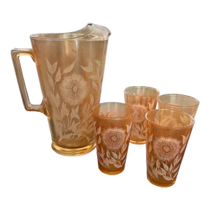 Vintage Jeanette Glass Co. Pitcher and 4 Glasses