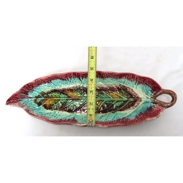 Antique American Victorian Majolica Leaf Relish Serving Tray For Sale - Image 12 of 13