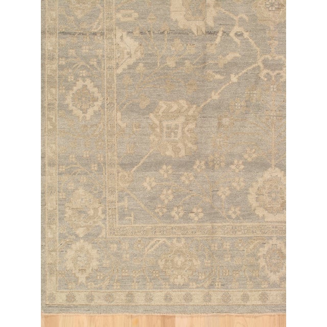 Vintage Oushak Carpet, Oriental Rug, Handmade Green Grey, Ivory, Saffron For Sale - Image 11 of 12