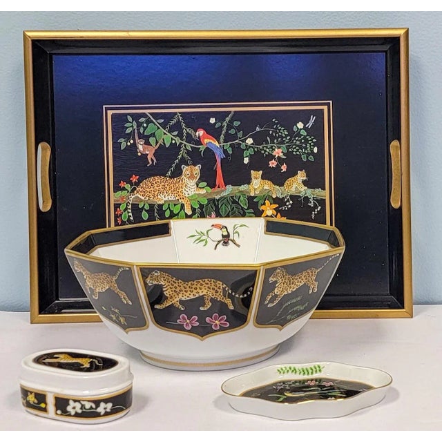 Black English Lynn Chase Jaguar Jungle Bowl, Tray and Ring Dishes - S/4 For Sale - Image 8 of 10