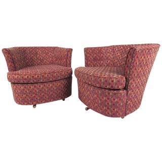 Pair of Mid-Century Modern Swivel Club Chairs For Sale