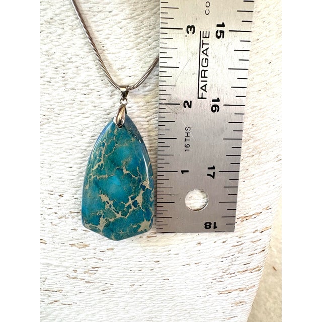 Vintage Sterling Silver Necklace With Turquoise Pendant For Sale - Image 4 of 4