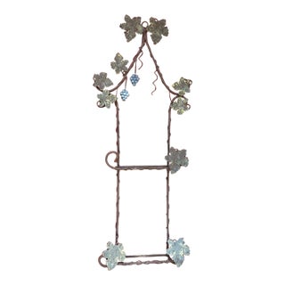 Vintage Metal Wall Hanging Plate Holder With Leaf and Grape Details For Sale