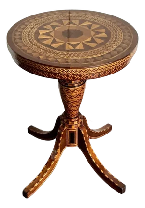 Vintage Boho Marquetry Wood Side Table