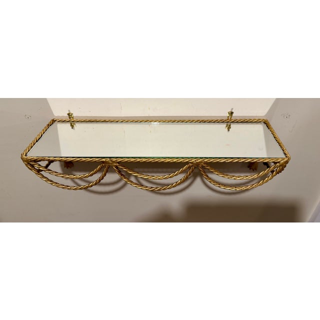 Metal 1960s Pair of Italian Gilt Rope and Tassel Wall Shelves For Sale - Image 7 of 12