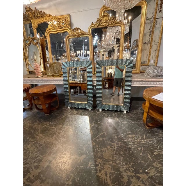 Metal Modern Murano Glass & Brass Mirrors For Sale - Image 7 of 8