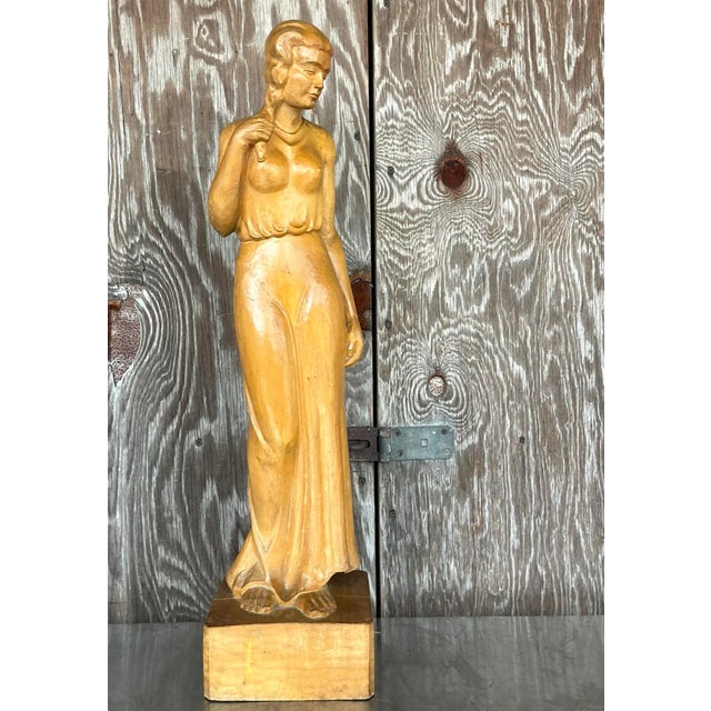 Boho Chic Vintage Boho Carved Sculpture of Woman For Sale - Image 3 of 6