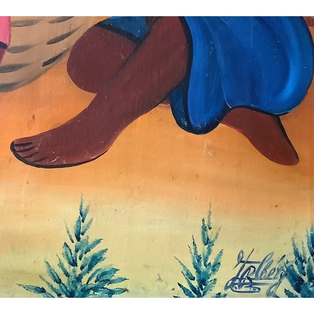 Folk Art Oil Painting Work of Haitian Naive, Signed For Sale - Image 3 of 3