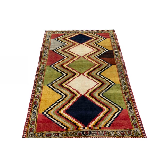 Mid-Century Modern Hand-Knotted Gabbeh Nomad Rug with Geometric Bold Colors For Sale - Image 3 of 10