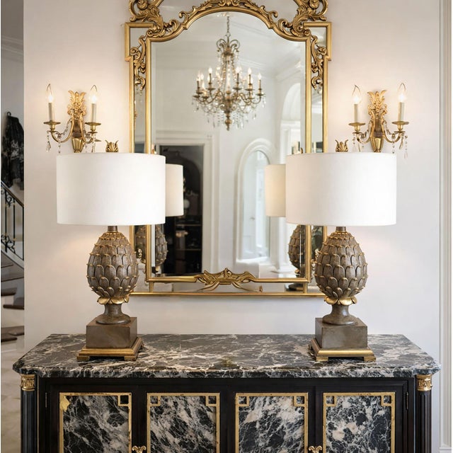 Offering a pair of large RESTORED vintage artichoke table lamps, circa Late 20th Century. These gorgeous heavy and over-...
