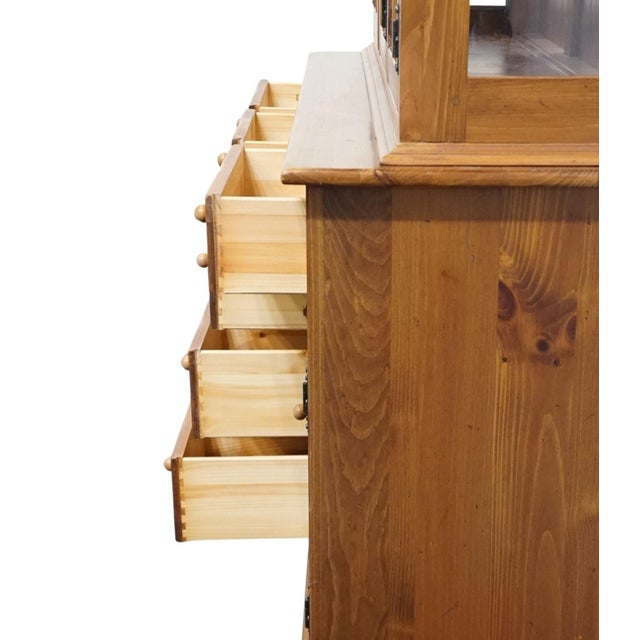 Brown Ethan Allen Country Craftsman Solid Knotty Pine Early American Country French 62" Buffet W. Lighted Display China Cabinet 19-6326 / 19-6328 For Sale - Image 8 of 15