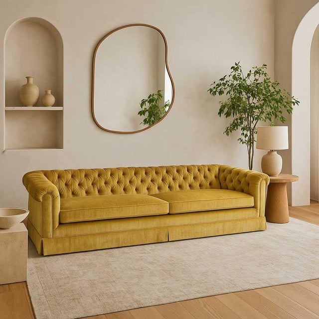 Vintage Hollywood Regency Gold Velvet Tufted Sofa, Mid-Century For Sale - Image 4 of 16