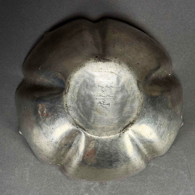 Vintage Mid 20th Century Whitney Pewter 5 Petal Flower Bowl Signed Christian Murch Rockport For Sale - Image 4 of 12