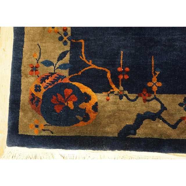1920s Blue Navy Vase Floral Antique Chinese Art Deco Carpet 5' X 7'7" Knotted Wool Rug For Sale - Image 11 of 13